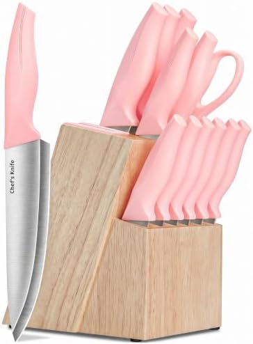14-Piece Kitchen Knife Block Set with Built-In Sharpener