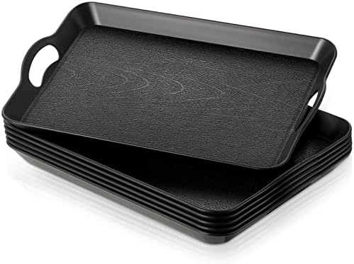 Kathfly 6 Pack 16" x 11" Serving Trays with Handles, Plastic Tray, Black