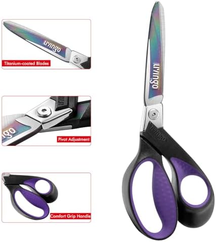 LIVINGO 9" Titanium Shears, Heavy Duty Scissors All Purpose, Purple/Black