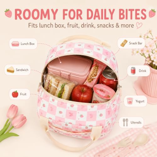 Bluboon Lunch Bag for Women Cute Corduroy Lunch Tote Bags with Shoulder Strap Reusable Insulated Lunch Box Large Capacity Reusable Insulated Cooler for Work Picnic or Travel