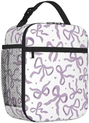 Purple Bow Tie Insulated Lunch Box for Kids, Small Cooler Lunch Bag lunchbox for School, Toddler Lunch Box for Girls, Waterproof Durable Portable Lunch Tote Bag Food Container for Travel Picnic Work
