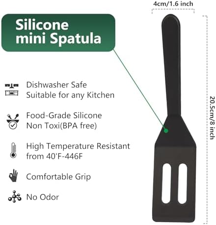 【2 Pack】Kunovo Small Spatula for Nonstick Cookware Mini Spatulas for kitchen Use,Heat-Resistant Silicone Thin Spatula Cooking Baking (Black-2)