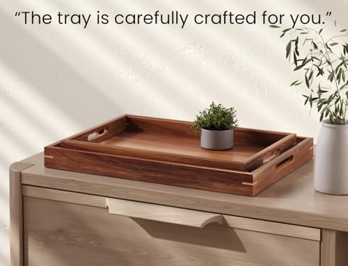 Fibogollo Set of 2 Acacia Wood Serving Tray with Handles