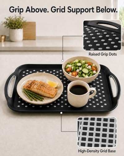 Large Non-Slip Serving Trays with Handles, 2-Pack, 17.7 x 12.5 in