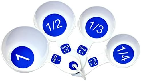 Chef Craft Select Plastic Measuring Cups, 1/4, 1/3, 1/2, and 1 cup, White and Blue