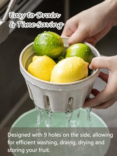 Gomakren Ceramic Berry Basket Set of 2, Fruit Bowl Colanders 5.8 Inch White