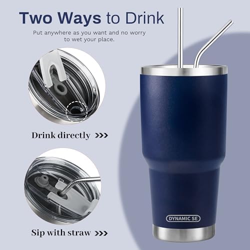 D·S 30 oz Navy Tumbler Double Wall Vacuum Insulated Travel Coffee Mug