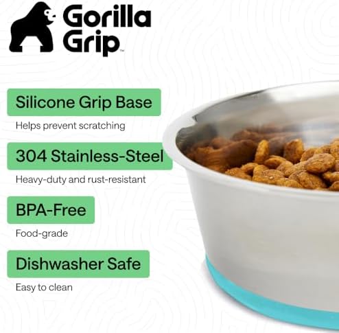 GORILLA GRIP Dog Bowl, Food Grade Stainless Steel Water Bowls, 6 Cup Green
