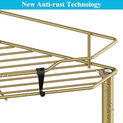 HuggieGems Metal Floor Standing Corner Shower Caddy, Gold, 4 Tier