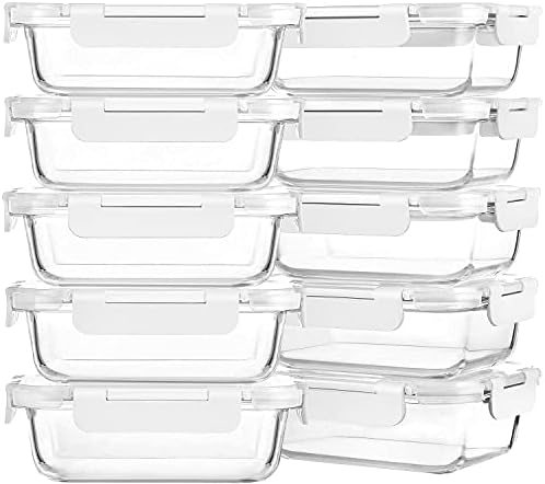 M MCIRCO 10 Pack,22 oz Glass Food Storage Containers with lids, White