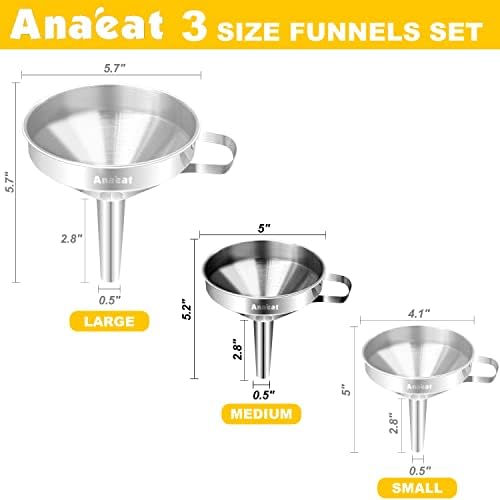 Anaeat Stainless Steel Kitchen Funnel, Multi-Use Premium Metal Food Grade Cooking Funnels with 2 Removable Strainer Filter for Transferring Liquid or Dry ingredients, Oils & 1 Pc Cleaning Brush (5.0")