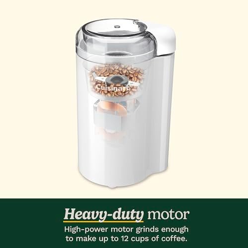 Cuisinart Coffee Grinder, One Touch Control Coffee Bean Grinder with Stainless Steel Bowl and Blades, 2.5 oz/70g Capacity Enough for 12 Cups, On/Off Switch with Safety Interlock, DCG-20N, White