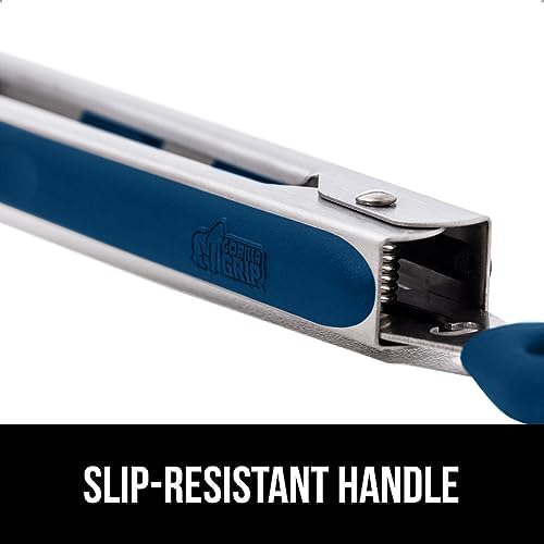 GORILLA GRIP Stainless Steel Kitchen Tongs for Cooking, 2 PK, Blue