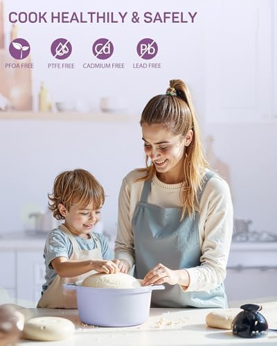 Ciwete Enameled Cast Iron Dutch Oven Pot, 4.4 Quart, Light Purple
