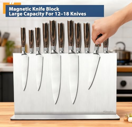 Magnetic Knife Block Stand Without Knives 16 Inch Silver Stainless Steel Double Sided Home Kitchen Organizer Storage Knife Holder Board for Counter Top with Strong Magnets