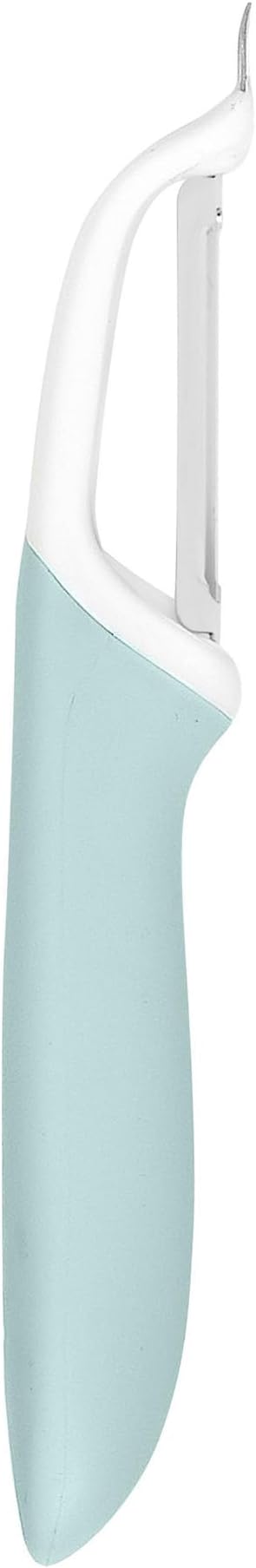 Tovolo Vegetable Peeler with Ultra Sharp Stainless Steel Swivel Blade Non Slip Handle, Multi Functional Dishwasher Safe Kitchen Wide Ribbon Potato Peeler for Fruit Veggies Carrots Apples, Blue Haze