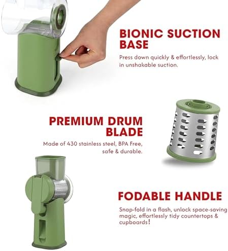 Rotary Cheese Grater Hand Crank with Foldable Handle, Three Blades