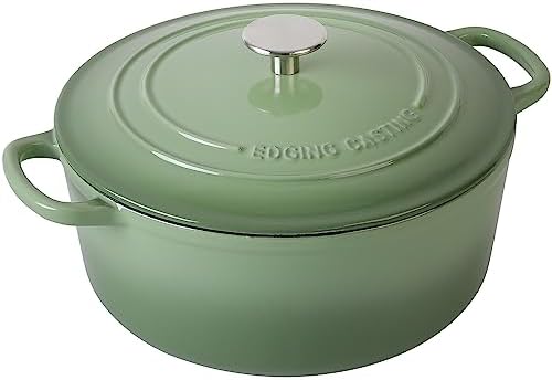 EDGING CASTING Enameled Dutch Ovens Cast Iron Dutch Oven Pot with Lid for Bread Baking, Cook, Dual Handle, 7 Quart, Pistachio Green