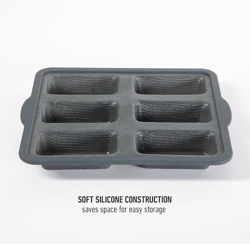 Calphalon Omni 6-Cup Mini Loaf Pan with GlassFlex Technology, Flexible Silicone & Micro-Woven Glass Core for Ultra Airflow & Even Baking, Grey