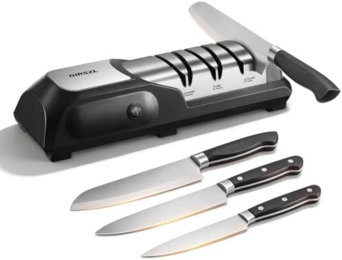 Kitchen Professional Electric Knife Sharpener: 3-Stage 100% Diamond Abrasives Knife Sharpeners with 15° Precision Angle Electric Steel Sharpening Tool to Restore/Polish Chef Knives