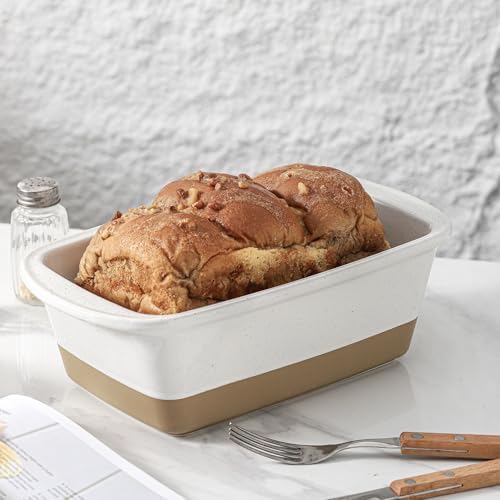 HVH Ceramic Loaf Pan for Baking Bread, 9 x 5 inch Baking Bread Loaf Pan, Rectangular Bread Pan, Bread Baking Pan for Cooking, Farmhouse Style (White)