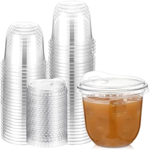Baderke 50 Pcs Round Bottom Plastic Cups with Lids Clear Togo,10 Oz