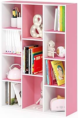 Furinno LUDER Book Shelf, 11-Cube Bookshelf, Reversible Bookcase, 9.4 x 29.1 x 41.7, Easy Assembly, for Living Room, Bedroom, Home Office, White/Pink
