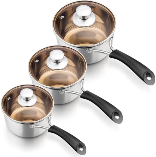 P&P CHEF 1 + 2 + 3 QT Sauce Pan With Lid, Small Pot Saucepan, 3 Pcs