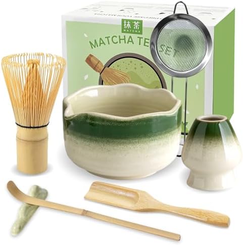 JBER Matcha Set, 7PCS Ceramic Matcha Whisk Set for Matcha Tea Ceremony