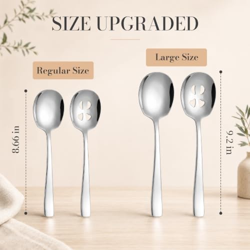 6 PCS 9.2-Inch Serving Spoons Set, 3 Solid & 3 Slotted