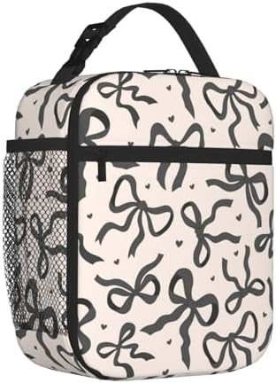 Black Bow Tie Insulated Lunch Box for Kids, Small Cooler Lunch Bag lunchbox for School, Toddler Lunch Box for Girls, Waterproof Durable Portable Lunch Tote Bag Food Container for Travel Picnic Work
