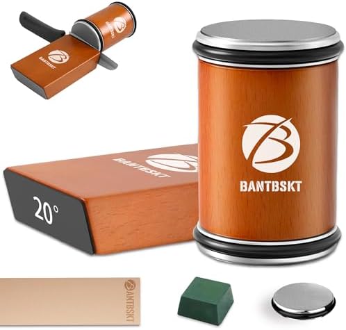 Rolling Knife Sharpener Kit, Kitchen Knife Sharpener Set, Knife Sharpening Tools, 15 & 20 Degree Sharpening for Kitchen Knives, Diamond and Ceramic Discs, Leather Strop, Polishing Compound