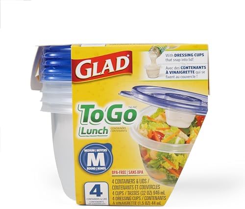 Glad GladWare To Go Lunch Containers with Dressing Cup, 32 oz, 4 Count (Pack of 6)