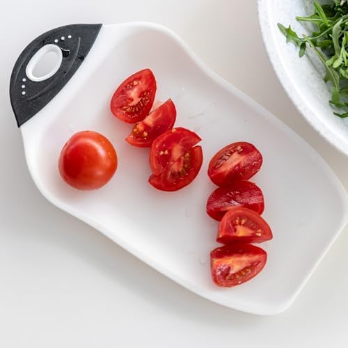 Dexas Chop & Scoop Cutting Board with Non-Slip Feet, 6.5 x 10.5 Inch, BPA-Free Dishwasher Safe Kitchen Prep Board, White and Black