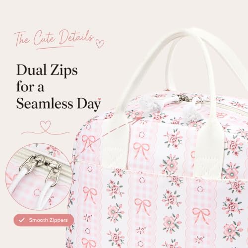 LOVELYWIND Lunch Box for Women, Insulated Lunch Bag, Pink Floral Tote