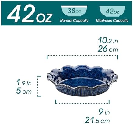 vancasso Ceramic Pie Pan for Baking, 9 inch Deep Pie Plates for Apple Pie, Pot Pie, Tart and Quiche, Reactive Glaze Fluted Pie Pans, Large Pie Dish with Ruffled Edge, Blue, STERN Series