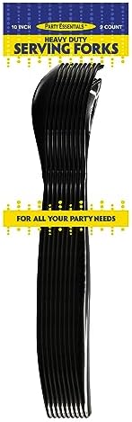Party Essentials Disposable Heavy Duty Plastic Serving Utensils for Buffets Events Parties, 9-Count 10" Forks, Black