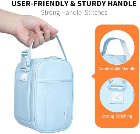 NOL Small Insulated Snack Bag Mini Freezable Cooler Pouch 3L fit 3 Cans | Wide-Mouth 6hours Cool & Warm Lightweight Leakproof Nylon Box for Work Travel Light blue