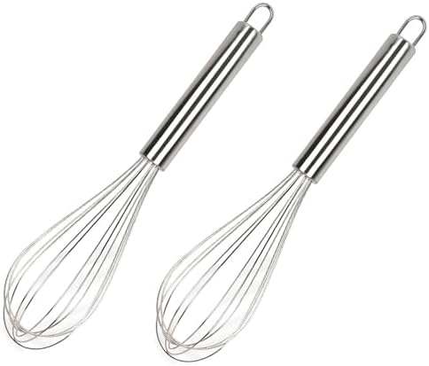 Manual Egg Whisk, 2 Pcs 6 Inch Long Stainless Steel Egg Beater for Bread, Cake and Cooking (6 inch)
