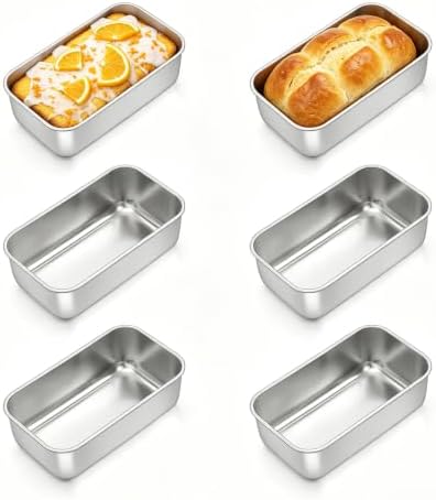 TeamFar Mini Loaf Pan, 6 PCS Stainless Steel Loaf Pans for Baking Bread