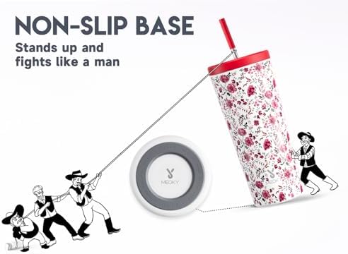 Meoky 24 oz Insulated Tumbler with Lid and Straw, Stainless Steel Vacuum Insulated Tumbler, Keeps Cold for 24 Hours, 100% Leak Proof, Fits in Car Cup Holder (Petal)