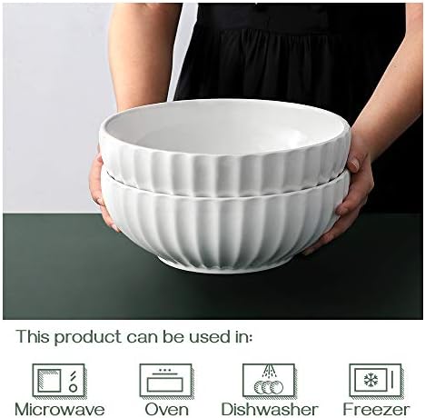DOWAN 9.8'' Serving Bowls, 86 oz Large Salad Bowl, Ceramic Serving Dishes, Set of 2, Pumpkin Shape for Christmas, Entertaining, Party, Kitchen, Dinner, Banquet, Housewarming Gift, White