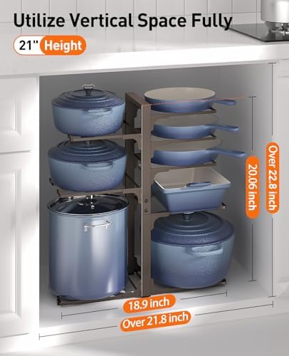 ORDORA Pots and Pans Organizer Under Cabinet 20.8" 8-Tier Adjustable Bronze