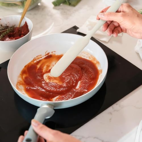 Silicone Jar Spatula,Non-Stick Heat Resistant Kitchen Thin Spatula,Sourdough Stirring Stick,Jam Spreader for Peanut Butter,Cake Cream Butter Spatulas for Scraping Icing Bread Cream (White)