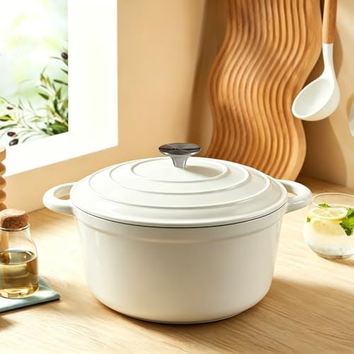 6 Quart Enameled Cast Iron Dutch Oven with Lid, Heavy Duty Cast Iron Pot for Braising, Stews, Roasting, Soup, Casseroles & Bread Baking, Nonstick Enamel Interior, Oven Safe to 500°F