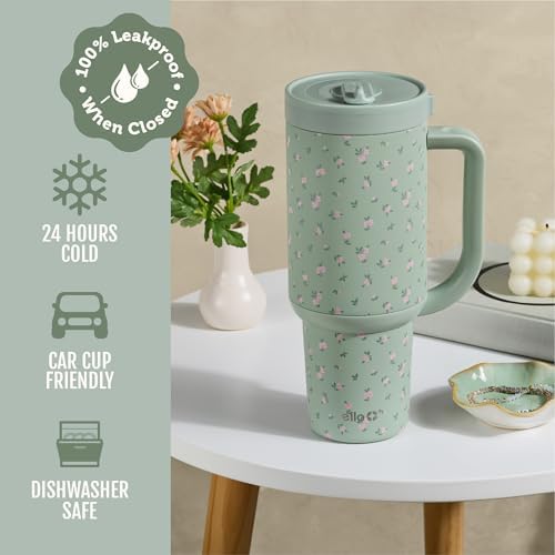 Ello Oasis 30oz Insulated Stainless Steel Tumbler with Straw, Full Bloom