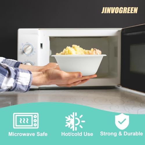JINVOGREEN 100 Count 12 oz Paper Bowls, Disposable Compostable Bowl, White