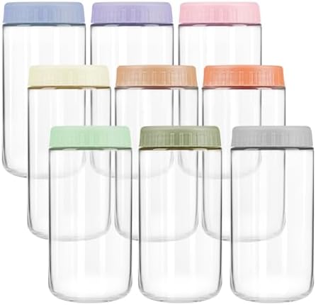 Overnight Oats Containers with Lids, 24oz Wide Mouth Mason Jars with Lids, 9 Pack Glass Jars with Airtight lid for Chia Pudding Yogurt Salad, Meal Prer Oatmeal Jars