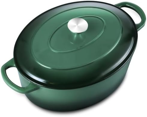 Leonyo 5-Quart Enameled Cast Iron Oval Dutch Oven Pot with Lid, Emerald