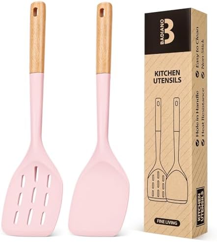 Badiano Silicone Spatula, Non Stick Turner for Cooking, Food Grade, Pink